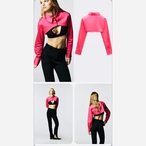 Pink Zara crop button down top